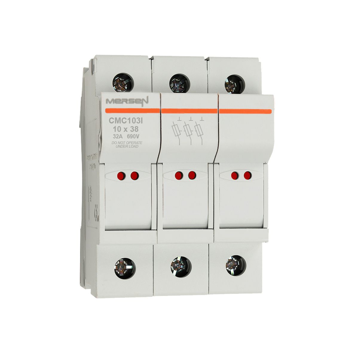B1062716 - modular fuse holder, UL+IEC, 3P, 10x38,MIDGET DIN rail mounting,indicator,IP20
